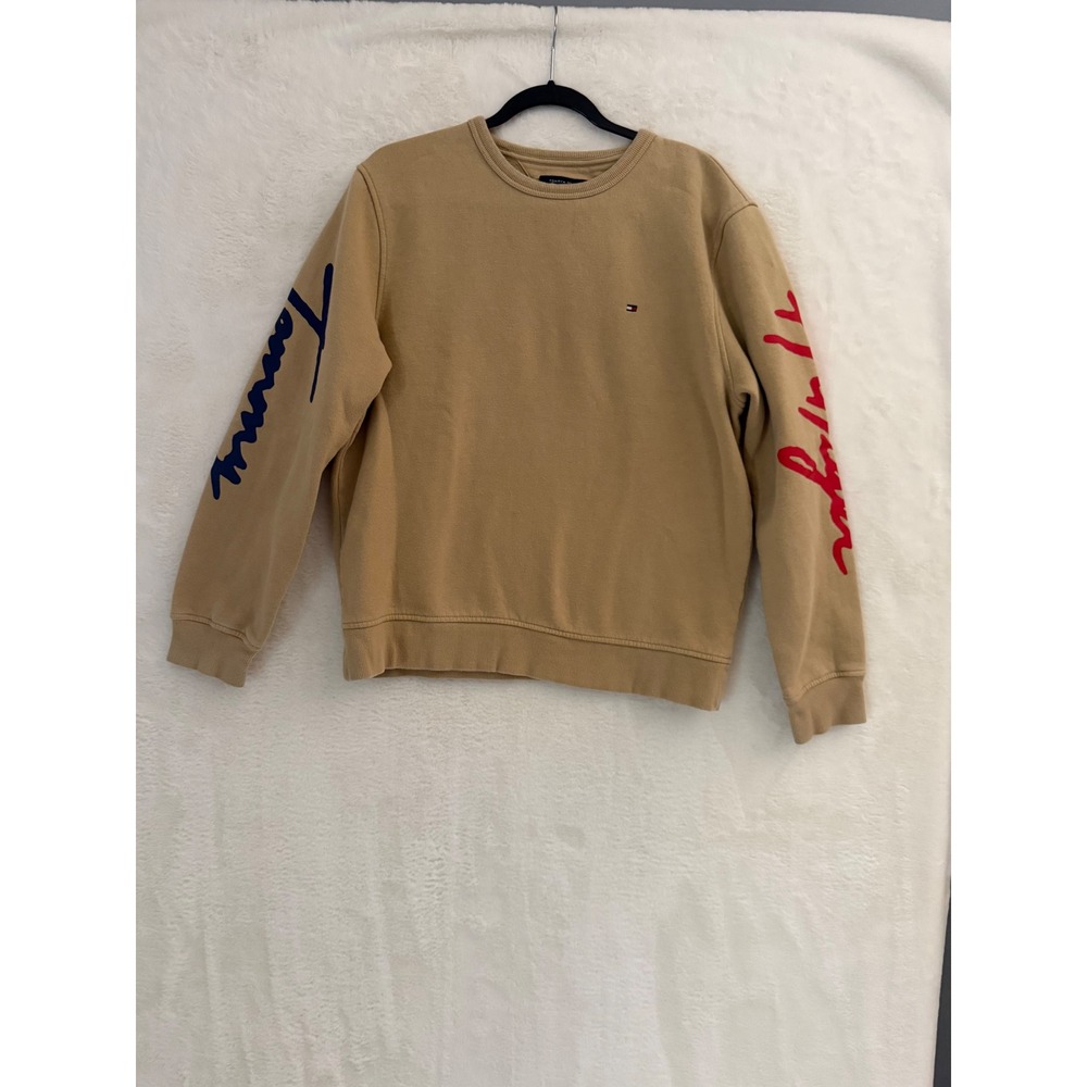 Tommy Hilfiger Mens Tan Script Sleeve Logo Crewneck Sweatshirt Khaki Large